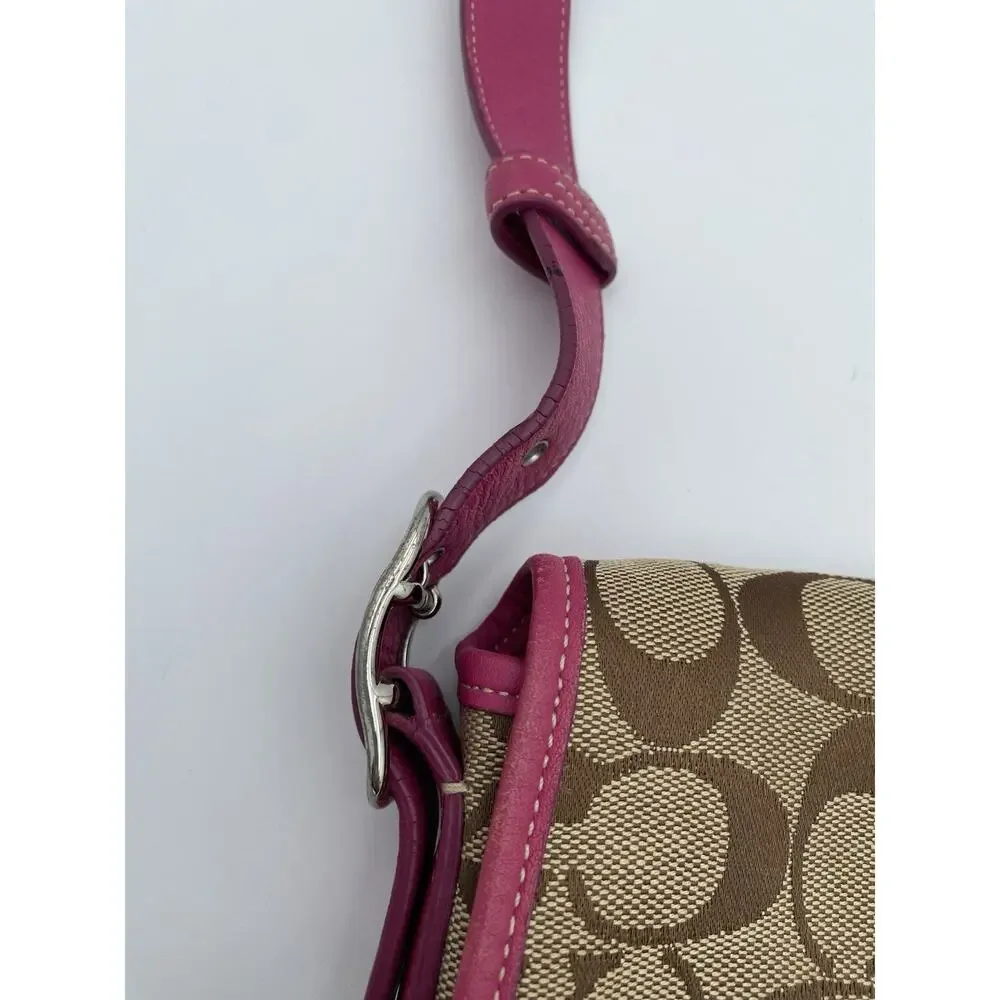 Coach Y2K Signature Flap Crossbody Bag Fuchsia Pink Trim & Interior Saddle 6842